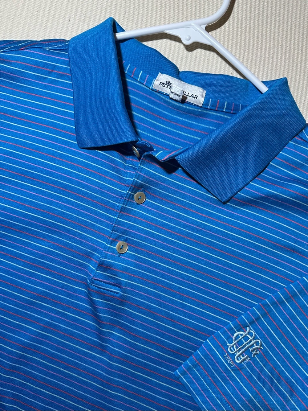 Peter Millar Blue Polo with Purple & White/Blue Stripes x Dallas Country Club